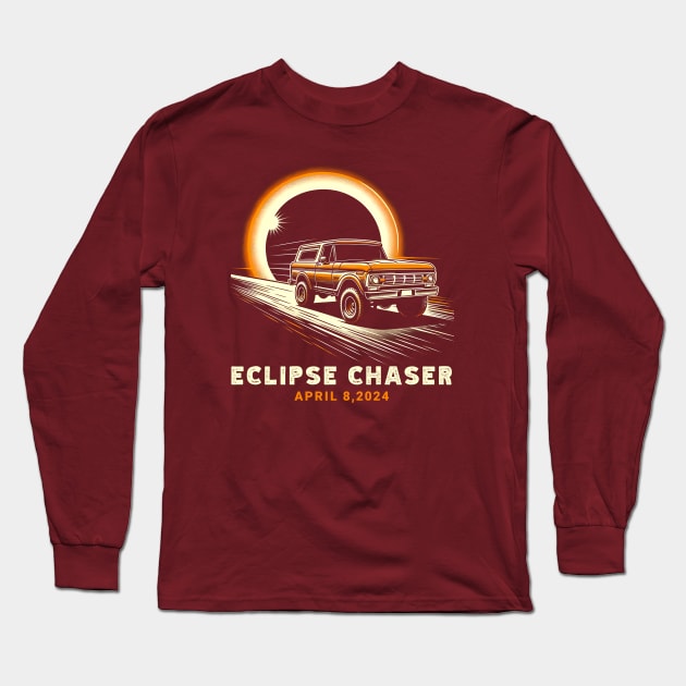 Eclipse Chaser 2024 Total Solar Eclipse Truck Road Trip T-Shirt Long Sleeve T-Shirt by Klimek Prints